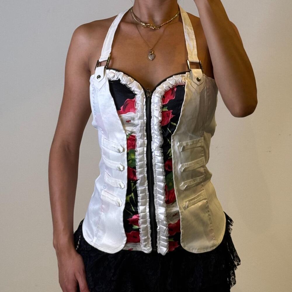 White and Black Floral Corset L